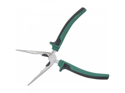 Длинногубцы изогнутые с двухкомпонентными рукоятками 8", P1218 JONNESWAY