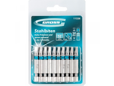 Набор бит SL6,0х50, сталь S2, 10шт //GROSS
