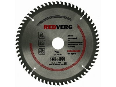 Диск пильный по ламинату RedVerg твердосплавный 210х30/20/16 мм, 64 зуба от REDVERG Диск пильный по ламинату RedVerg твердосплавный 210х30/20/16 мм, 64 зуба